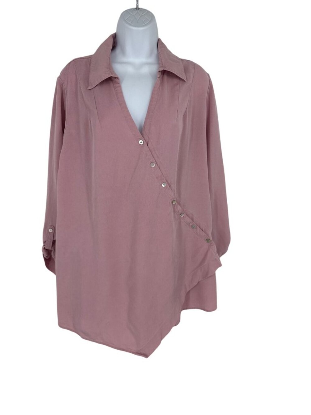 Soft Surroundings Asymmetric Button Front V Neck 3/4 Sleeve Blouse Size 1X